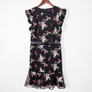 NWT-Sam Edelman Black Floral Ruffle Midi Dress